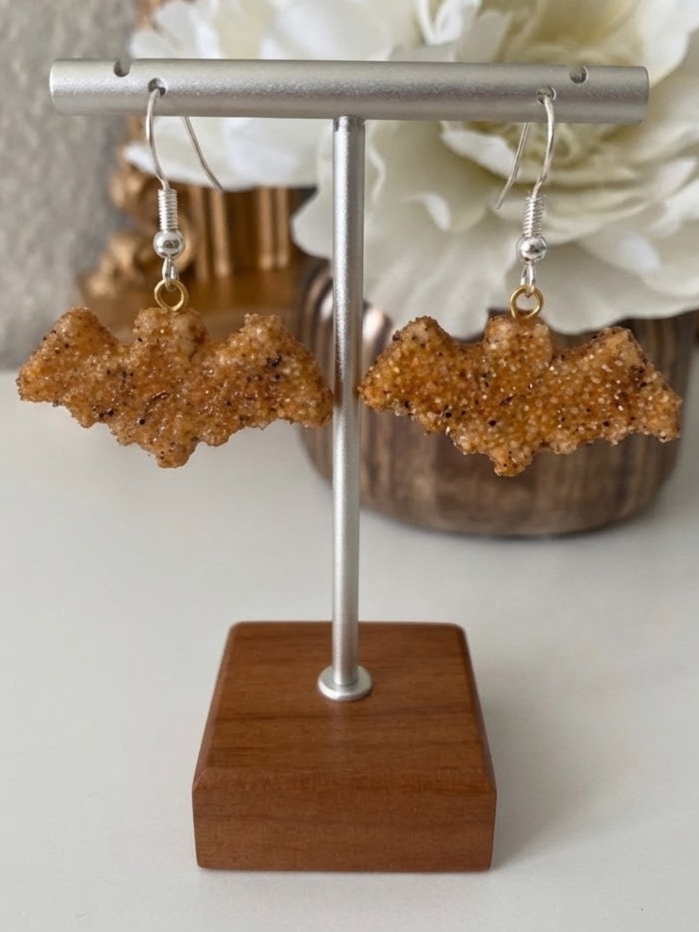 Crispy Chicken Nugget Bat Dangles β Halloween β Handmade Earrings β Brown
